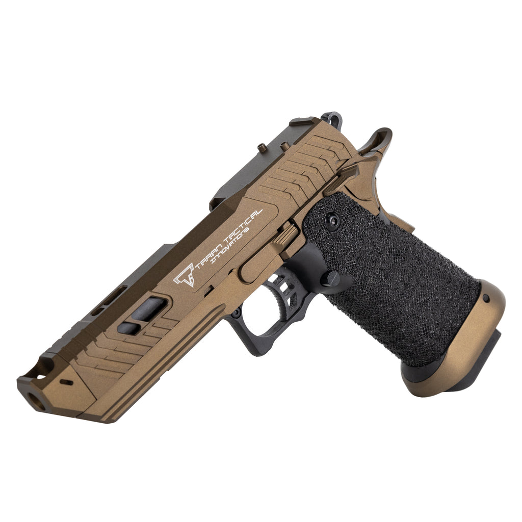 Golden Eagle TTI Sand Viper Hi Capa 5.1 Green Gas Blowback Gel Blaster Pistol, stylish design and enhanced ergonomics.