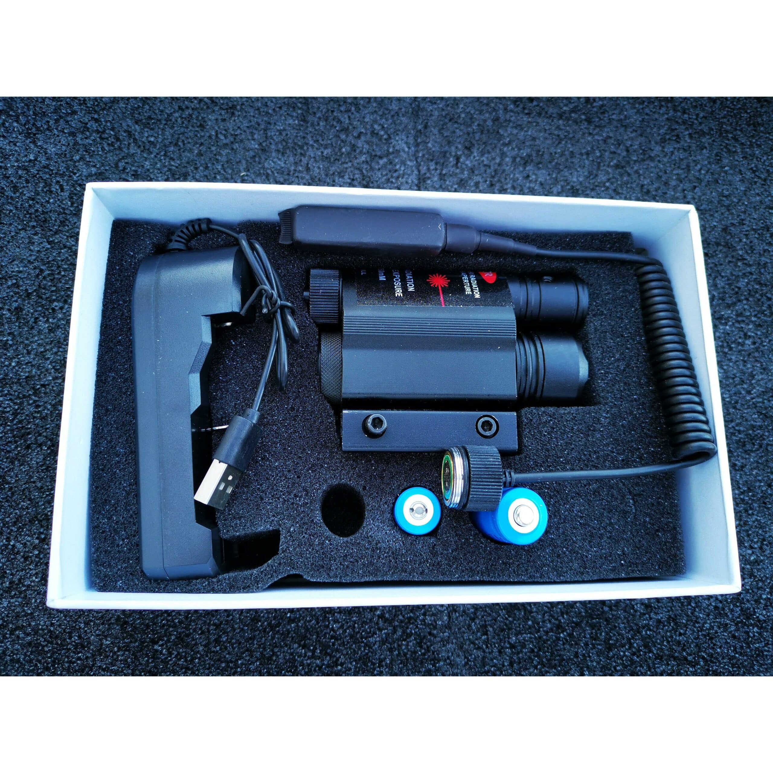 Black flashlight and accessories