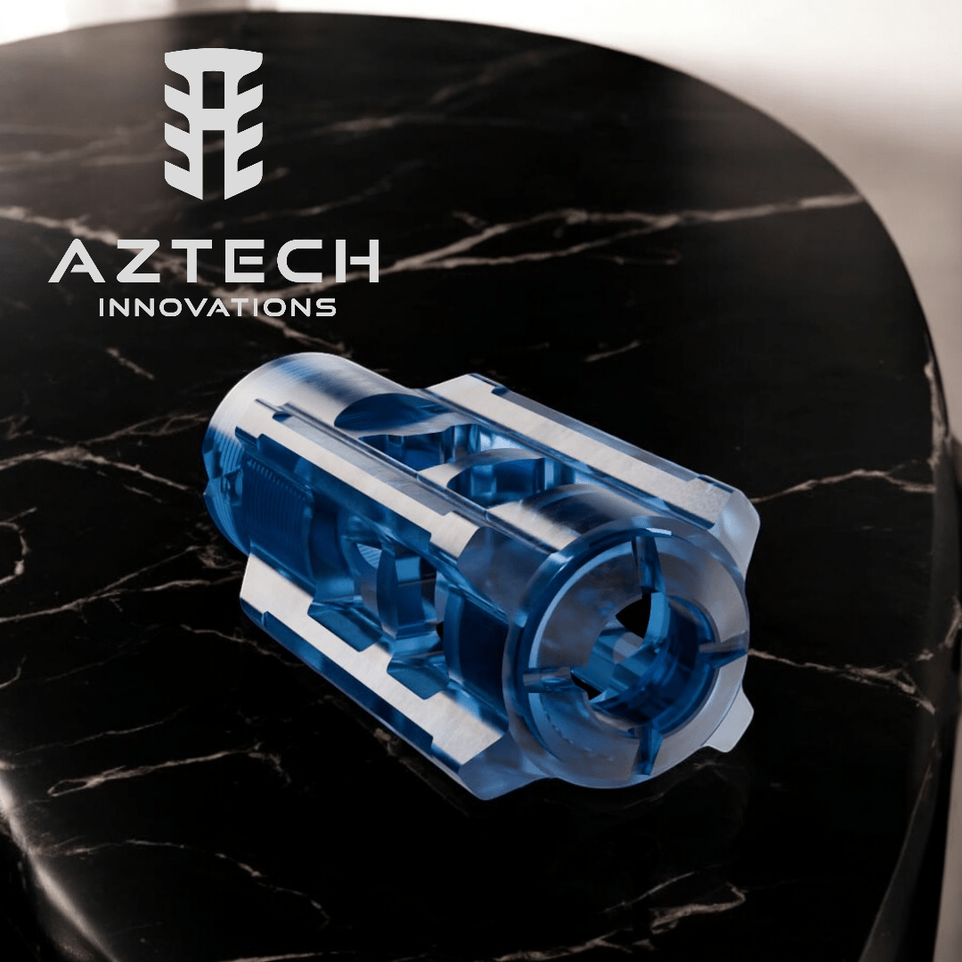Aztech HellFire V2 polymer hop-up, blue muzzle brake, designed for enhanced gelball accuracy and performance.