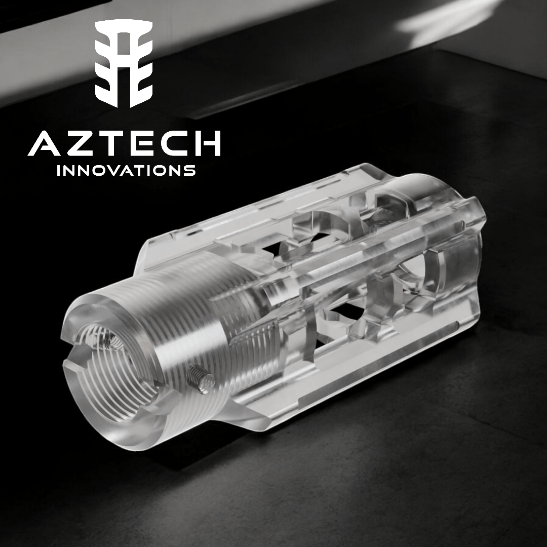 Aztech HellFire V2 polymer hop up showcasing clear design for enhanced blaster performance and accuracy.