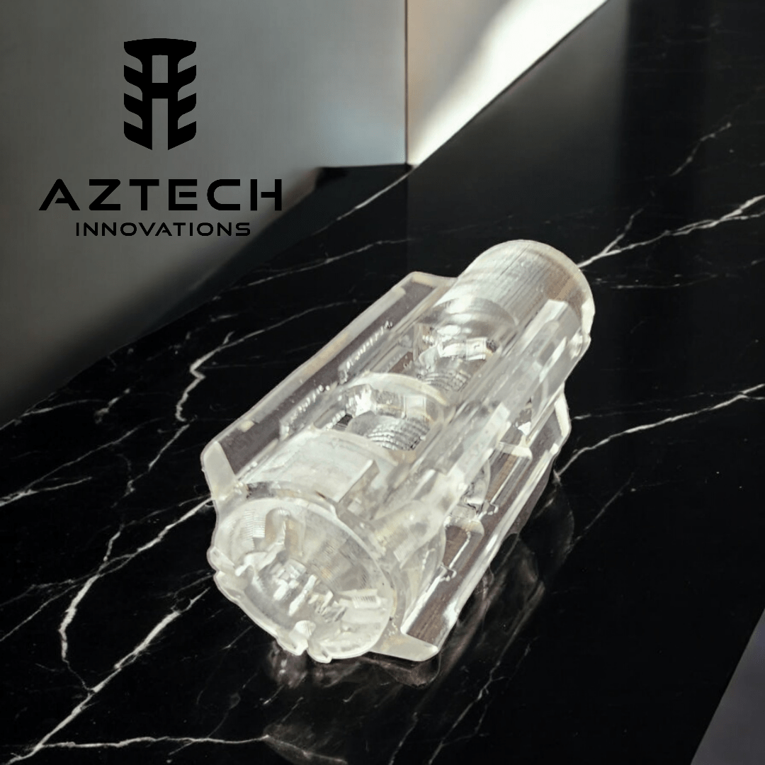 Aztech HellFire V2 polymer Hop Up on a sleek black marble surface showcasing its innovative design.