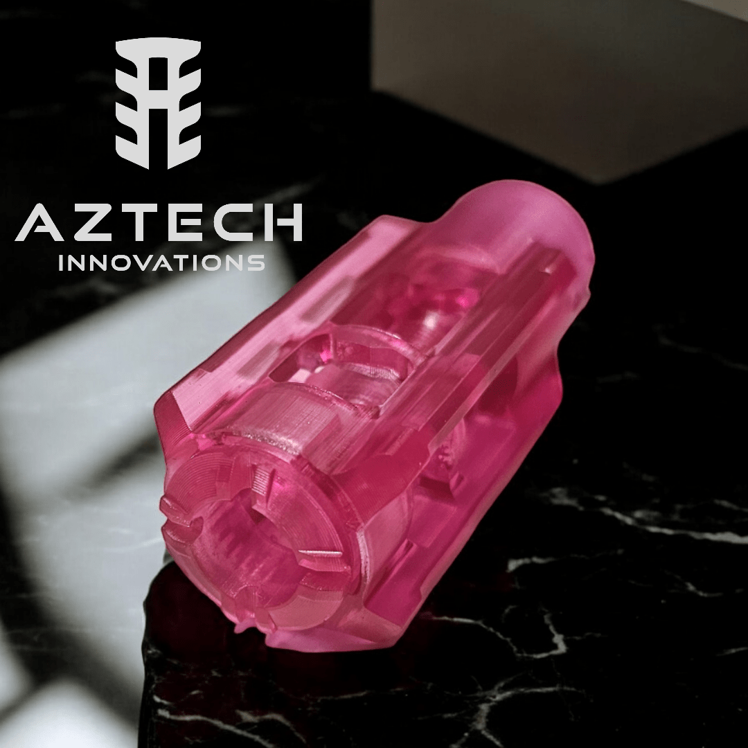 Aztech HellFire V2 polymer hop up in vibrant pink, showcasing enhanced muzzle brake design for blaster performance.