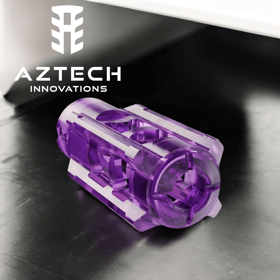 Aztech HellFire V2 polymer hop up in purple, designed for enhanced gelball performance and accuracy.