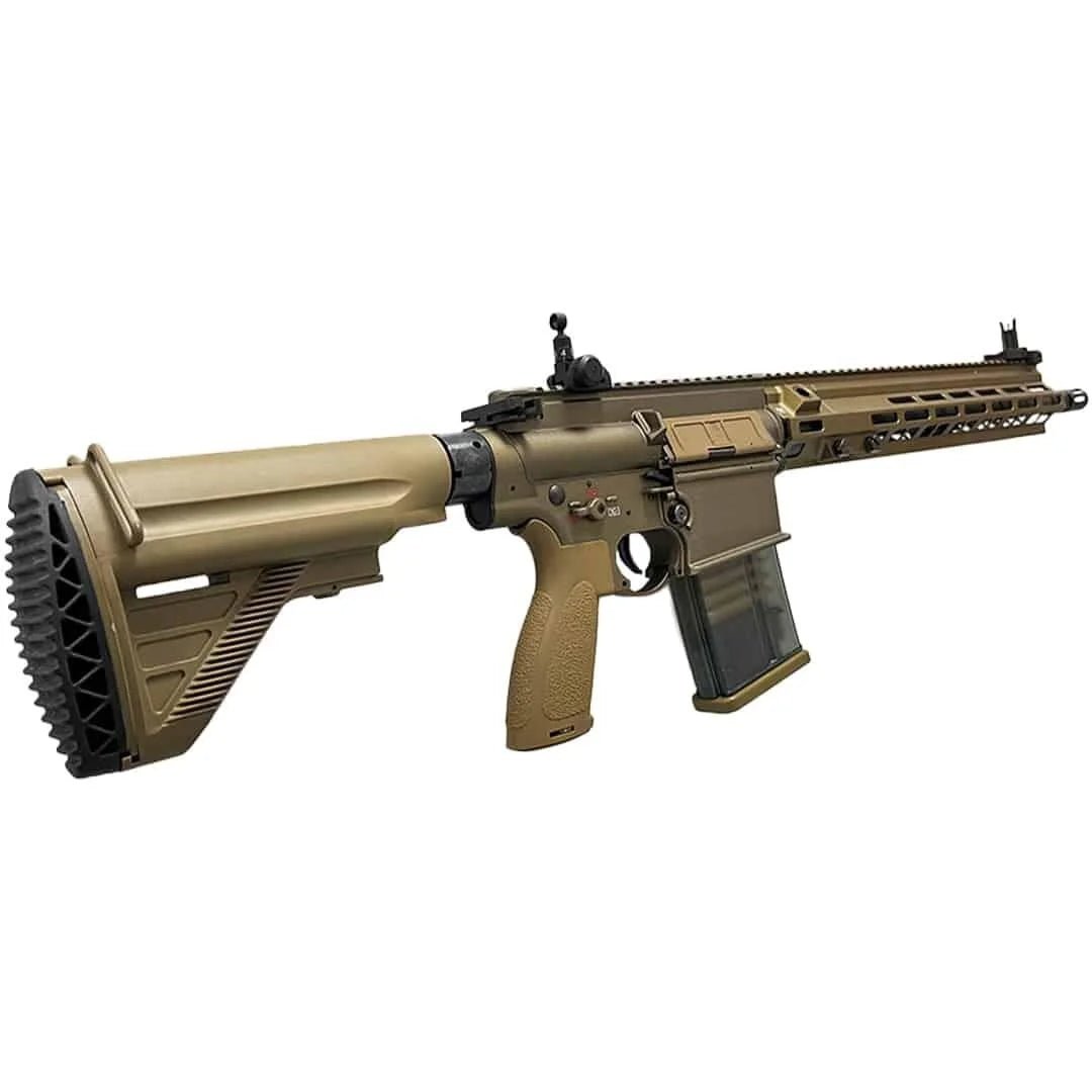 E&C HK M110A1 AEG Gel Blaster in tan color, showcasing its durable construction and tactical design.