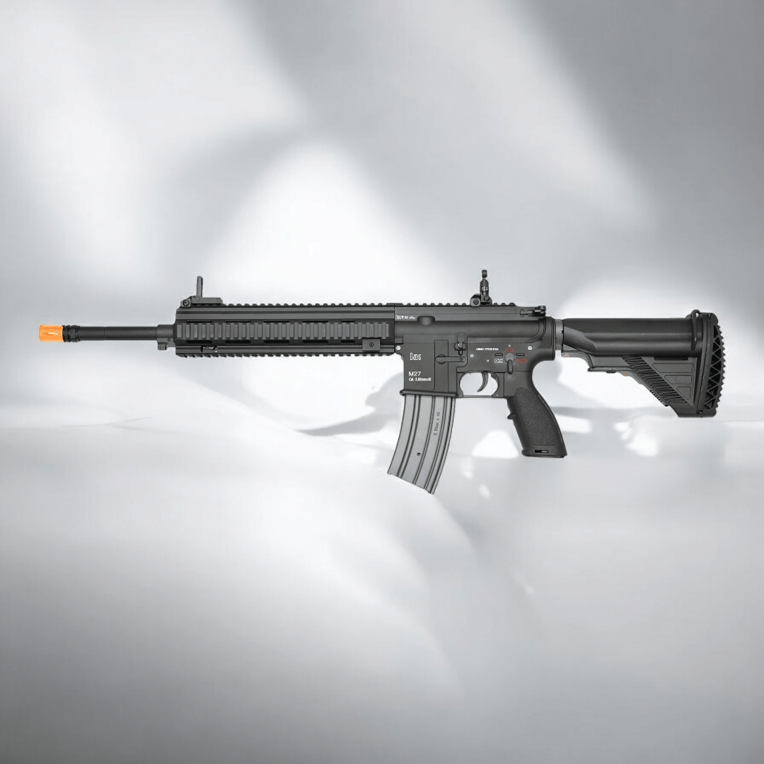 E&C M27 IAR AEG EC-103 BK Gel Blaster featuring adjustable stock and free-floating rail.