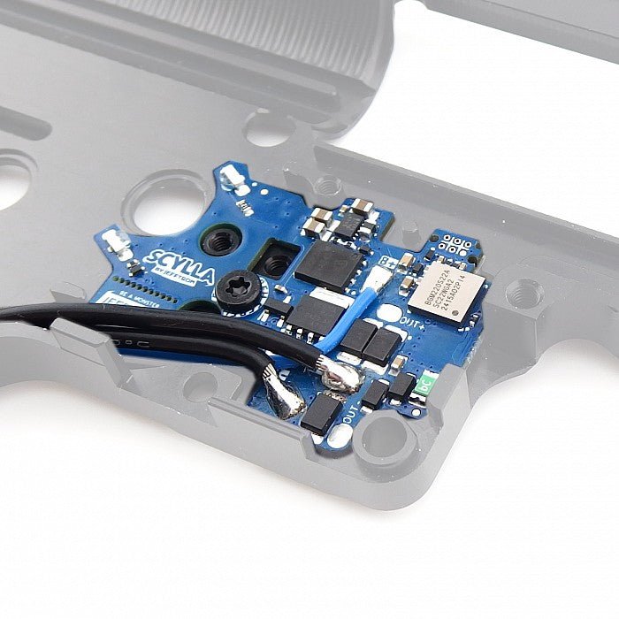 Scylla by Jefftron V2 optical Mosfet Electronic Trigger Unit circuit board close-up with wiring.