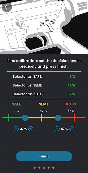 Calibration interface for Scylla V2 Mosfet trigger unit with SAFE, SEMI, and AUTO settings.