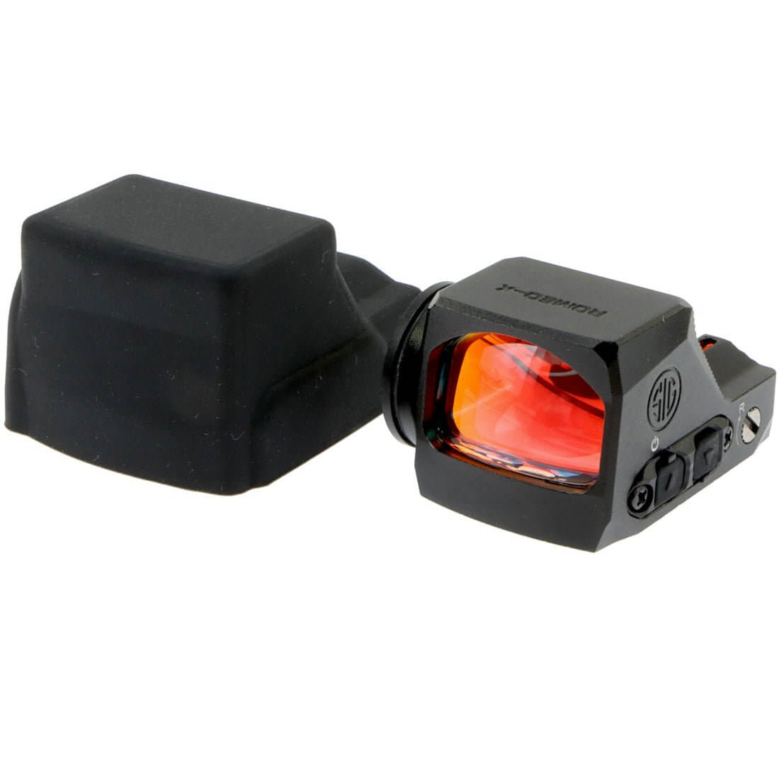Sig Sauer ROMEO-X Pro 1×24 Red Dot Pistol Sight with black finish, front view showcasing lens and controls.