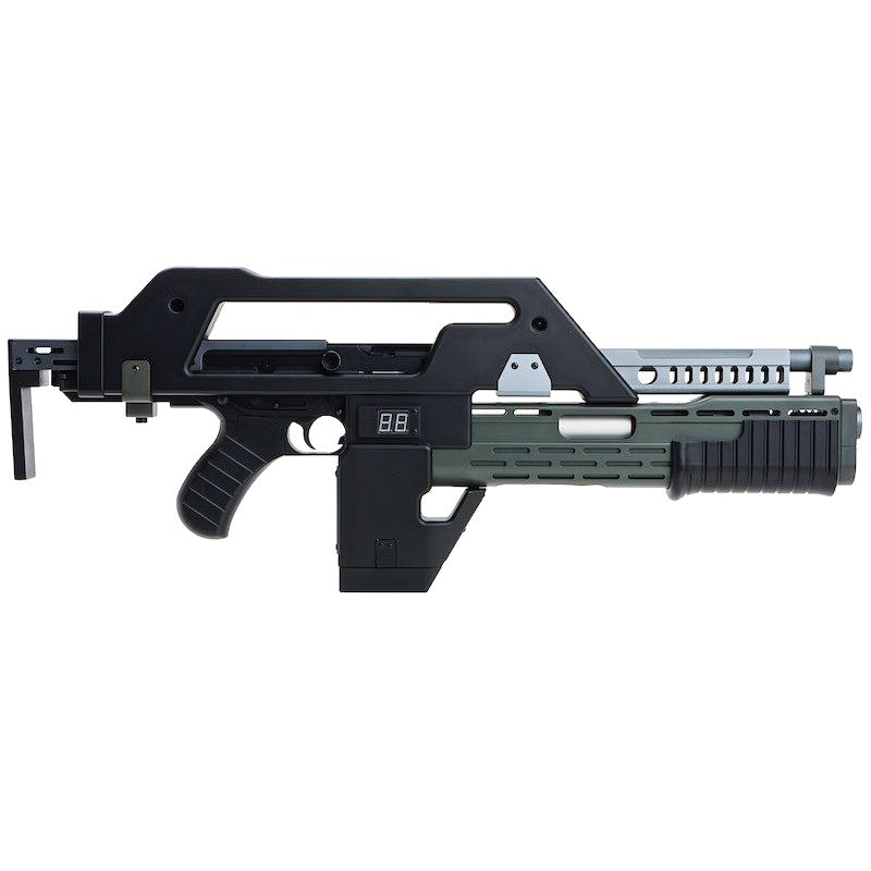 SW Aliens M41A Pulse Rifle AEG Gel Blaster in black and green, a detailed replica of the iconic film weapon.