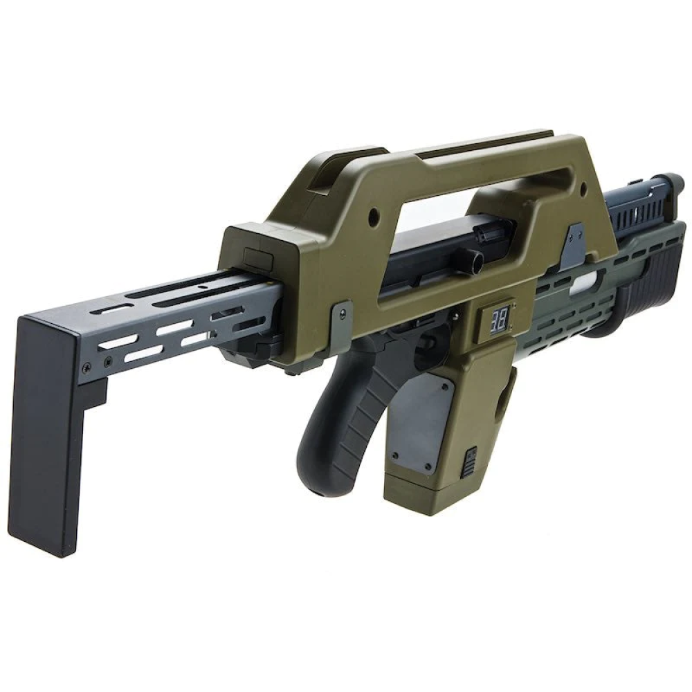 SW Aliens M41A Pulse Rifle AEG Gel Blaster in OD color, featuring realistic design and sturdy build.
