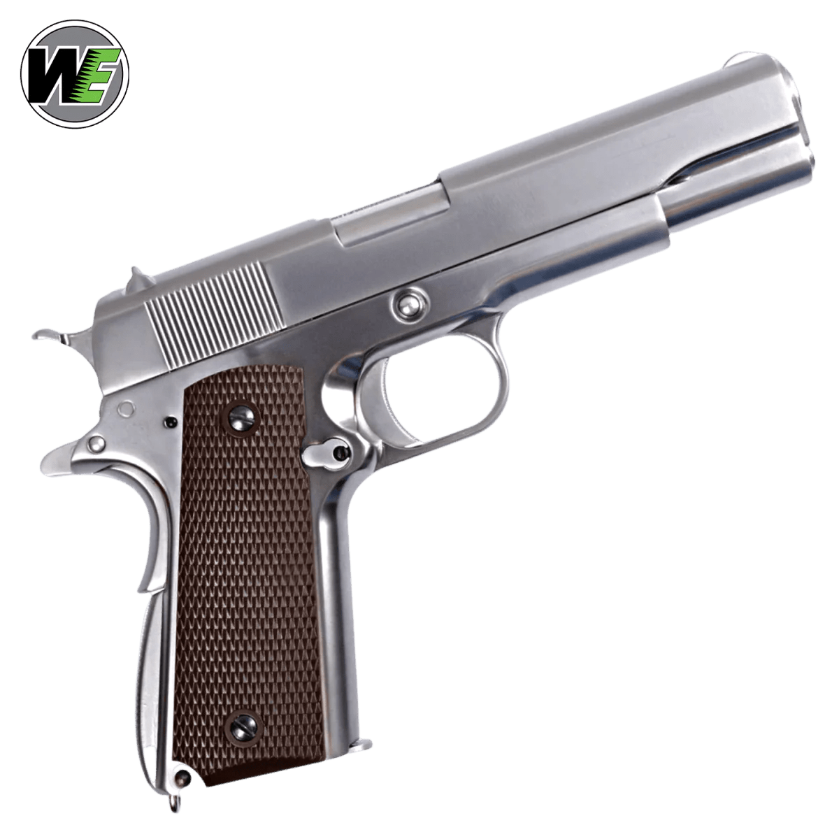 WE Tech 1911 GI Gelsoft Gas Blow Back Pistol - Chrome + Checker Grips - Azraels Armoury