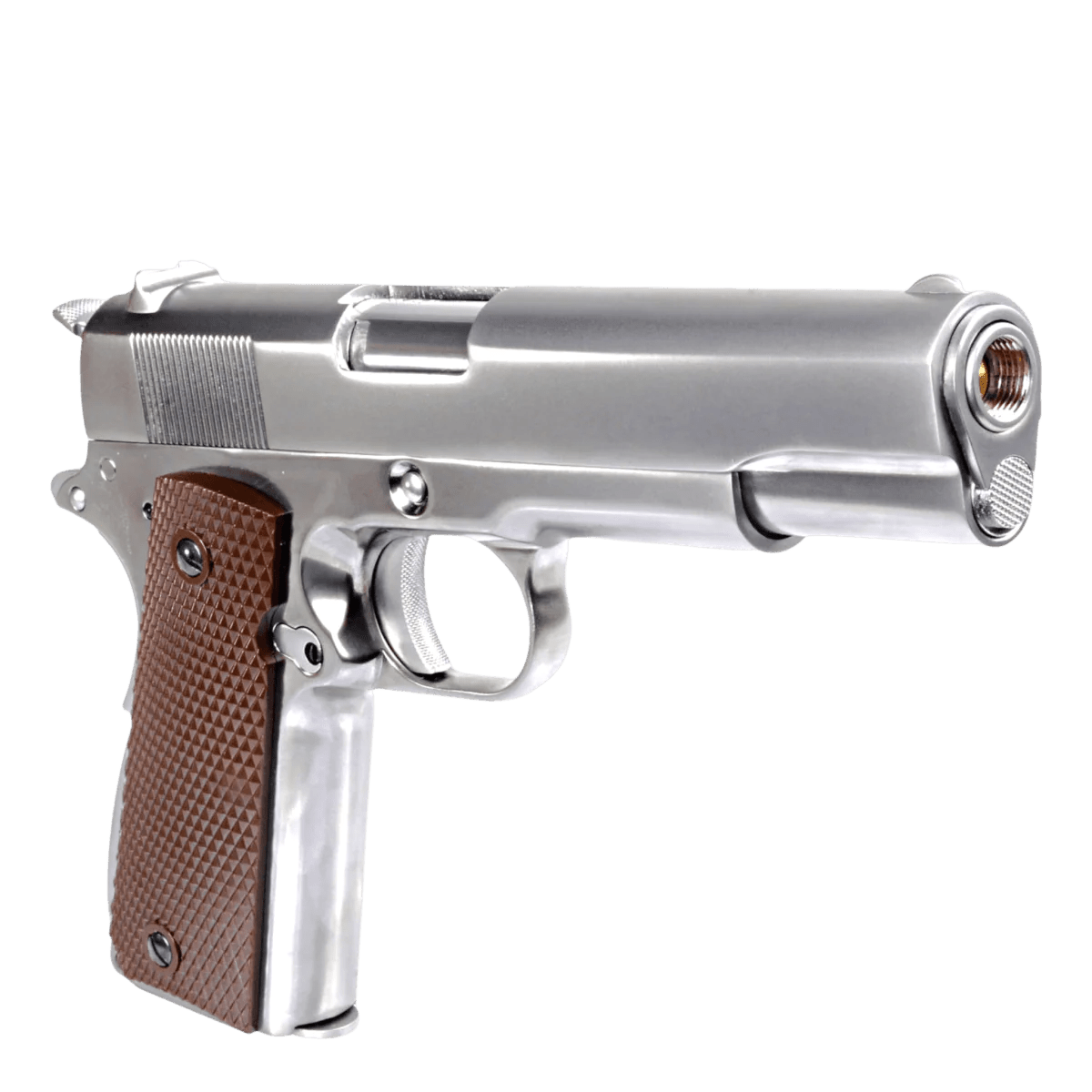 WE Tech 1911 GI Gelsoft Gas Blow Back Pistol - Chrome + Checker Grips - Azraels Armoury