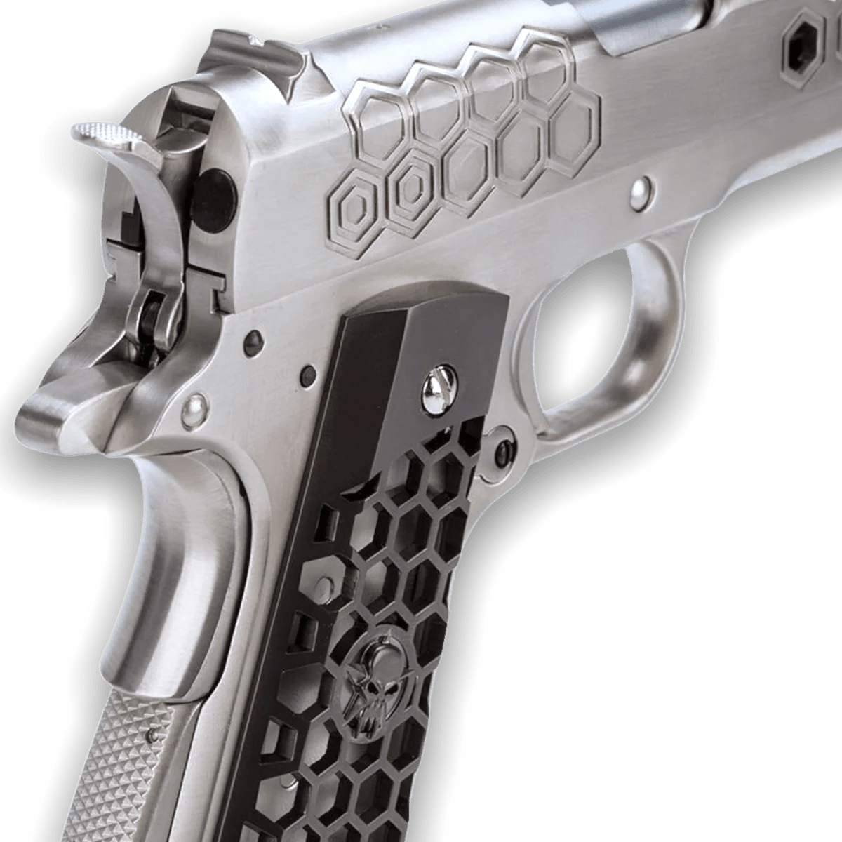 WE Tech 1911 Hex Cut Gelsoft Gas Blowback Gel Blaster - Silver - Azraels Armoury