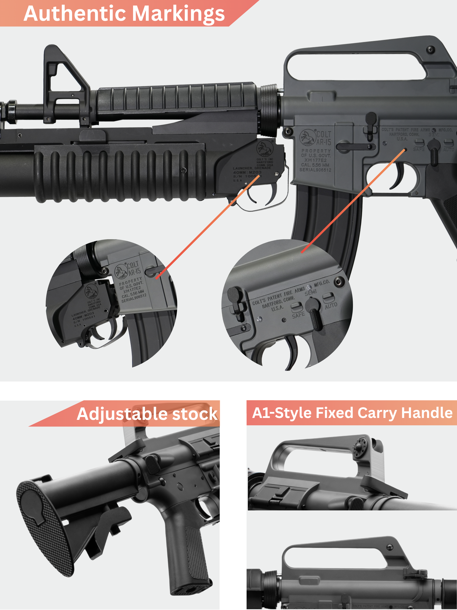 COLT XM177 W/ M203 AEG Gel Blaster | E&C Ultra Line