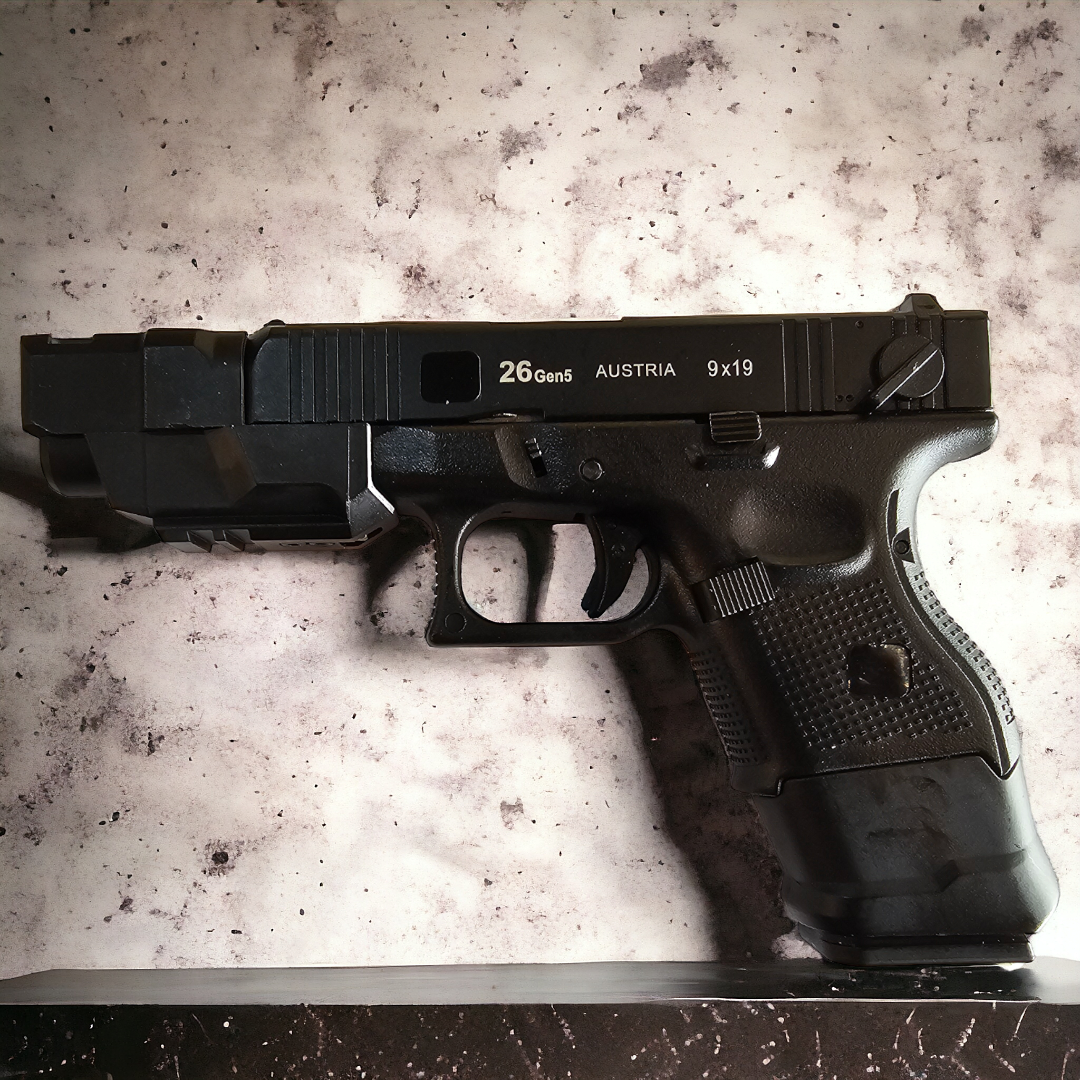 Double Bell G26 gas blowback pistol with polymer grip and metal slide for enhanced performance in Gel Ball games.