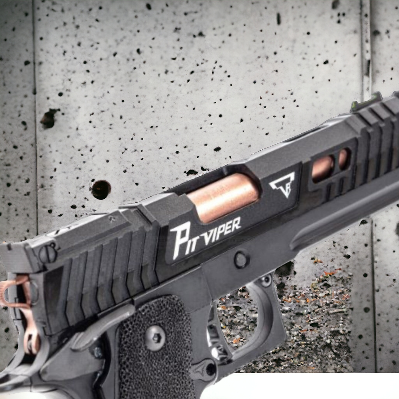 Golden Eagle TTI Pit Viper Hi Capa gel blaster pistol in black and copper with tactical design.