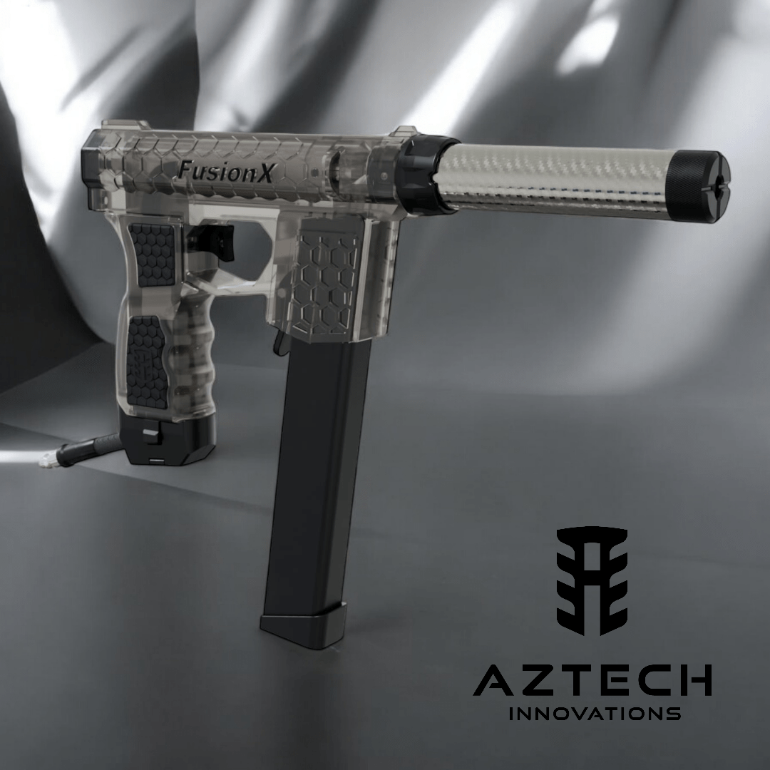 Aztech Innovations FusionX ARP9 HPA Receiver in clear design with carbon fiber guard, ideal for competitive players.