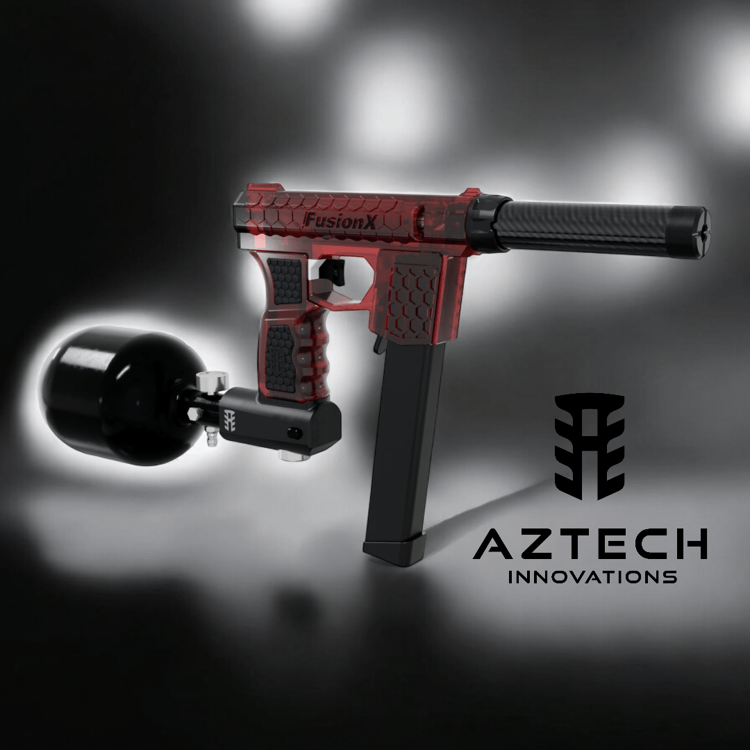 Aztech Innovations FusionX ARP9 HPA receiver with tank grip, showcasing a lightweight and durable gel blaster design.