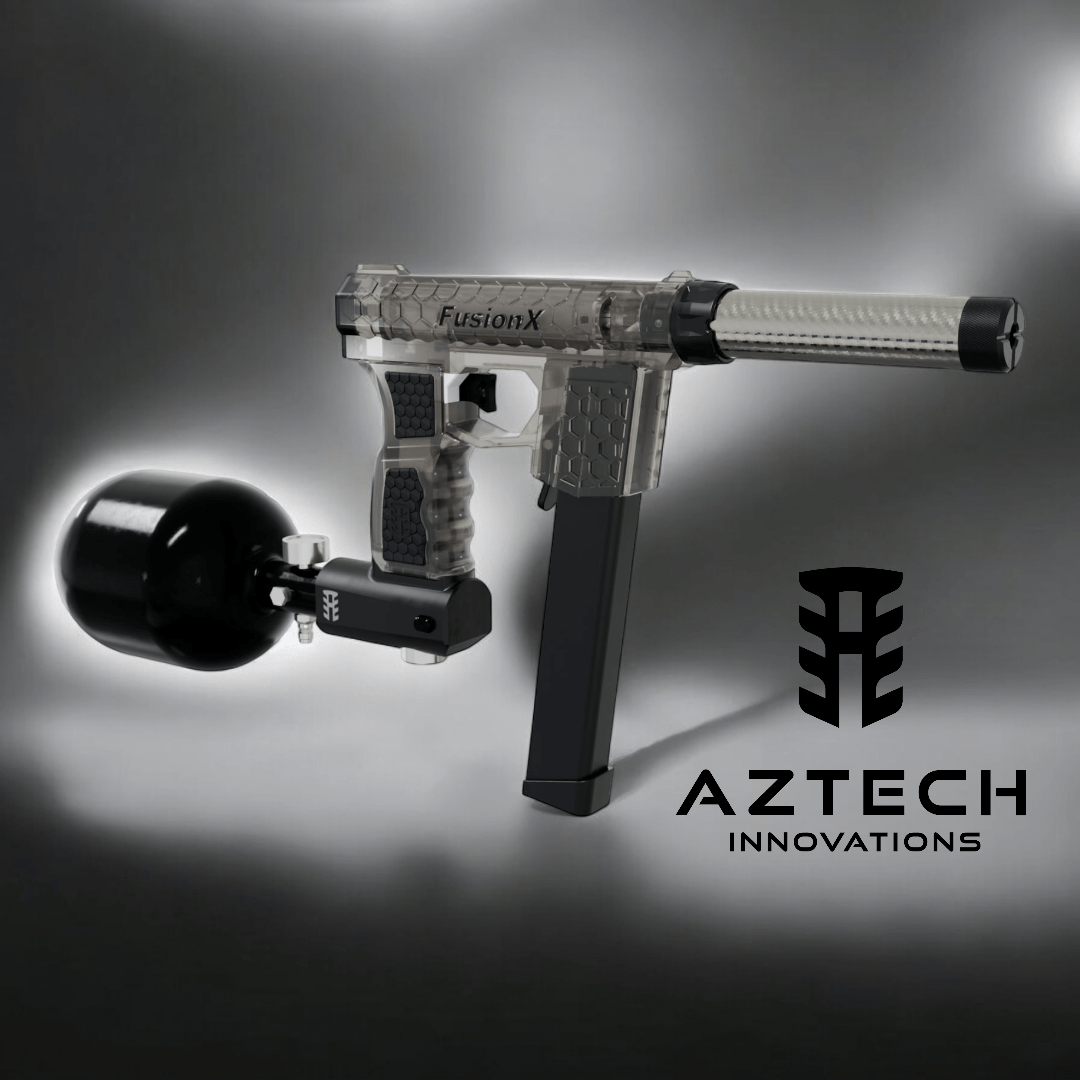 Aztech Innovations FusionX ARP9 HPA receiver with tank grip, showcasing lightweight design for competitive gameplay.