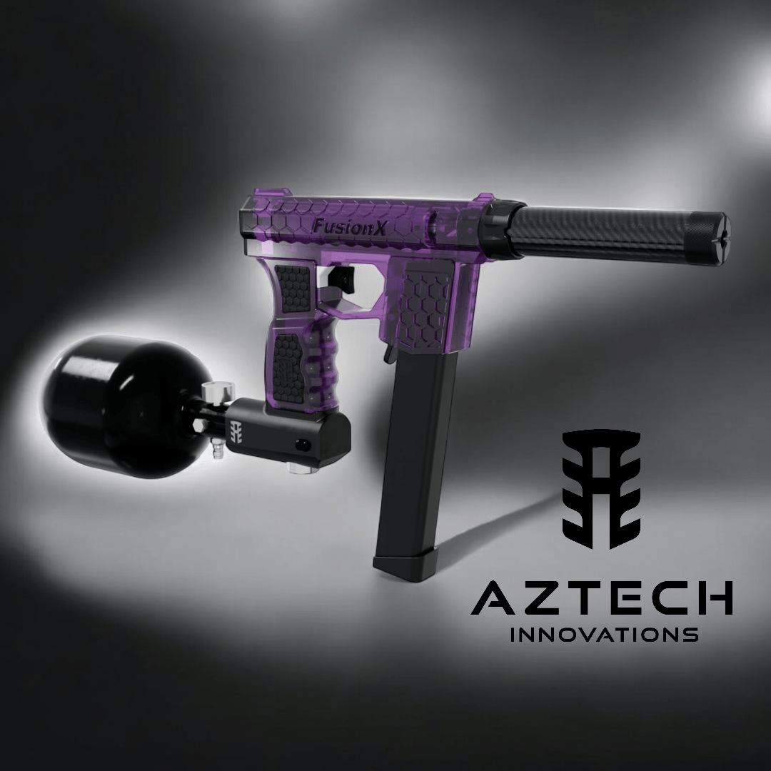 Aztech Innovations FusionX ARP9 HPA receiver with tank grip in a striking purple design.