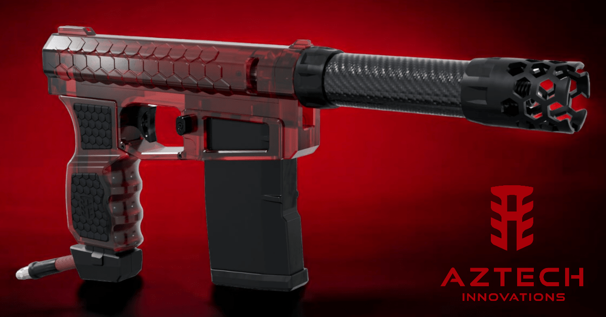 Aztech Innovations FusionX HPA Receiver in red, featuring a carbon fiber guard and durable polymer design.