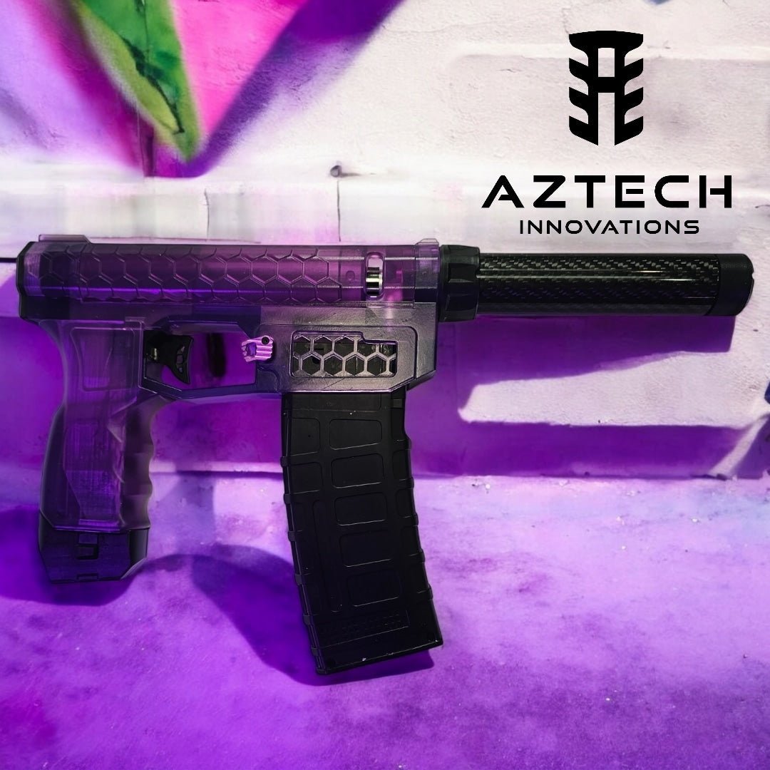 Aztech Innovations FusionX HPA Receiver displayed on a colorful background, showcasing its sleek design and performance features.