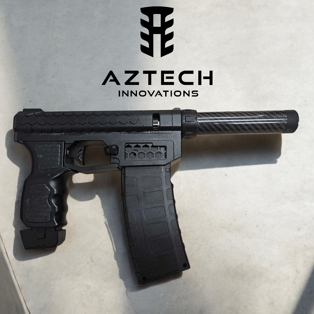 Aztech Innovations HPA receiver featuring durable polymer and carbon fiber guard, perfect for competitive gameplay.