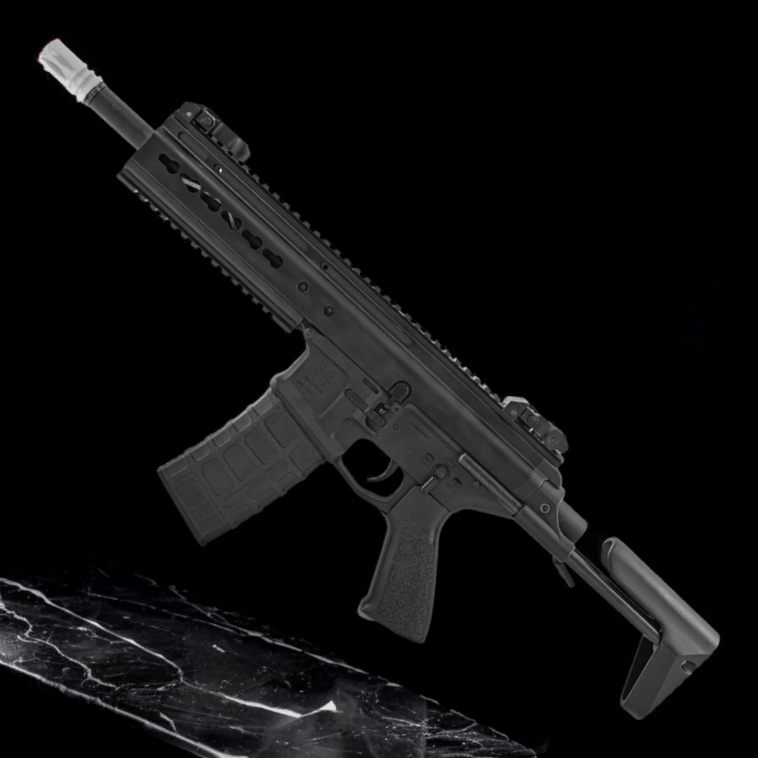 Classic Army SCARAB SAR Metal AEG Gel Blaster on display against a black background.