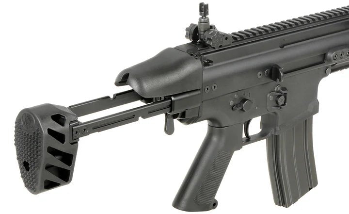 Cybergun FN Herstal SCAR-SC Compact AEG Gel Blaster side view with stock and rail features.