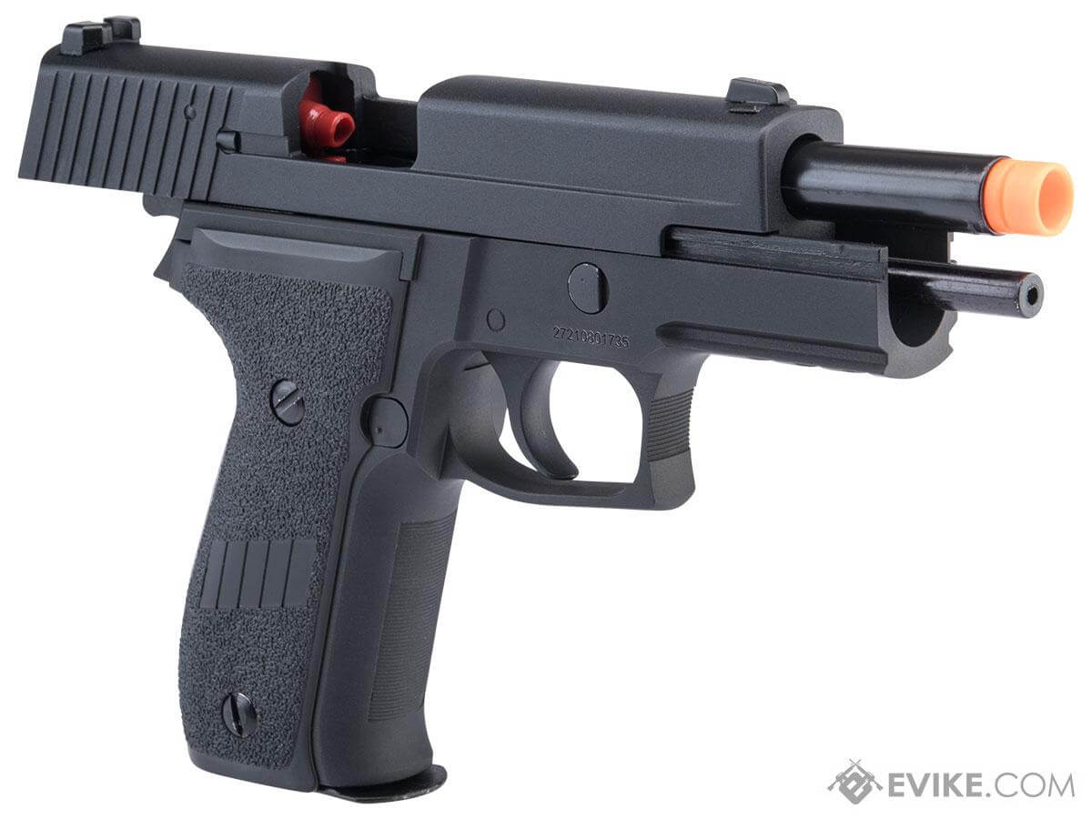 Cybergun Sig Sauer P226 Swiss Army Navy GBB Pistol gel blaster replica with realistic design and features.
