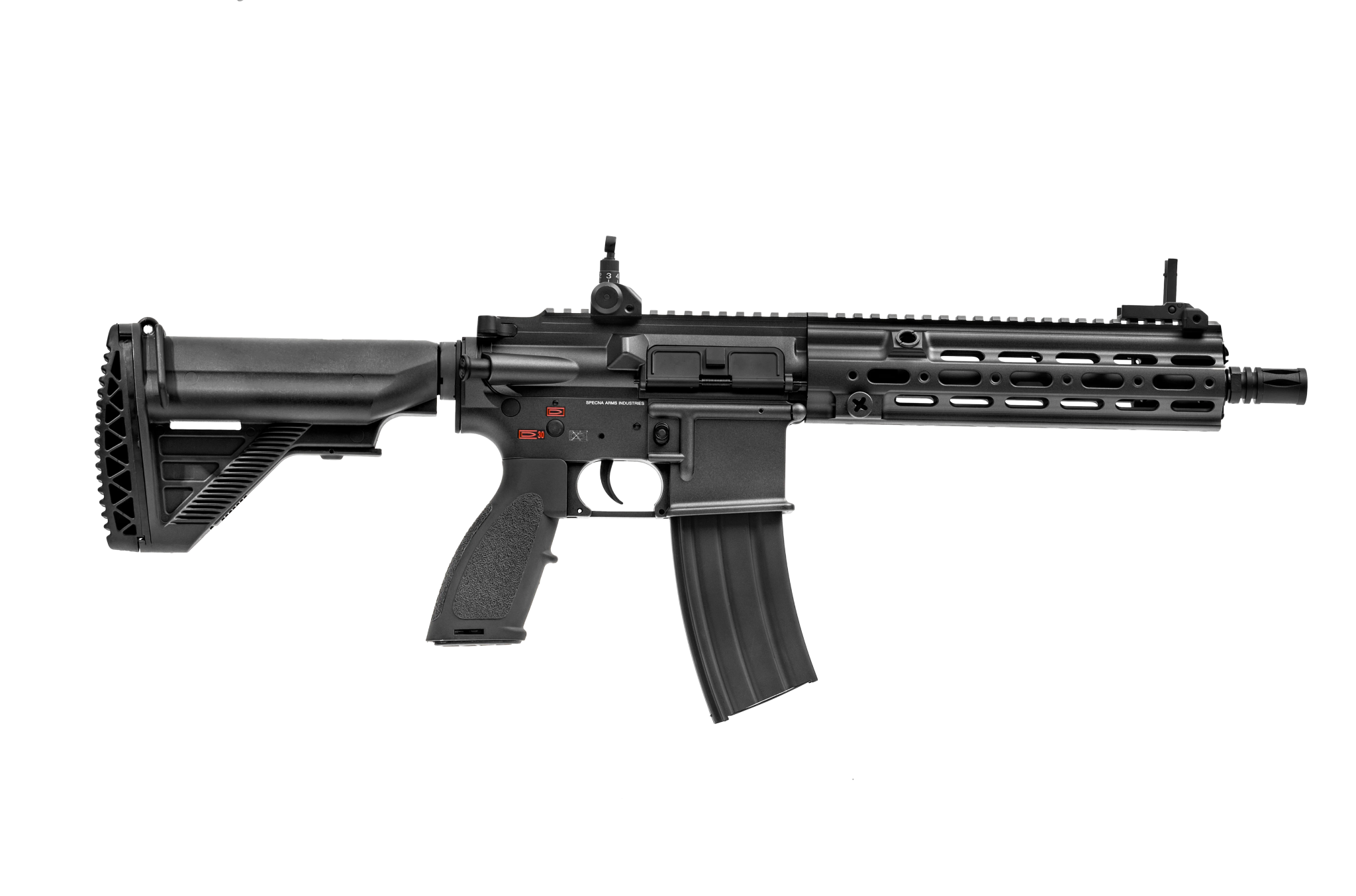 E&C HK416 AEG with quick disassemble system, full metal receiver, and adjustable hop-up features.