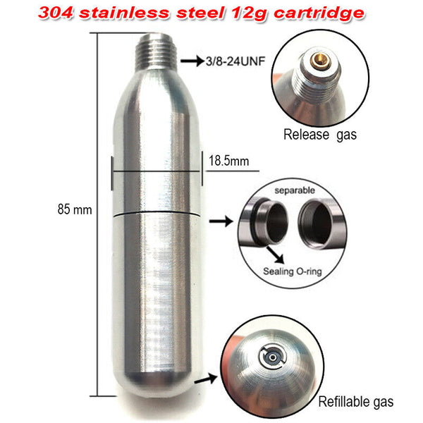 Stainless Steel Refillable 12g threaded Rechargeable CO2 Cartridge