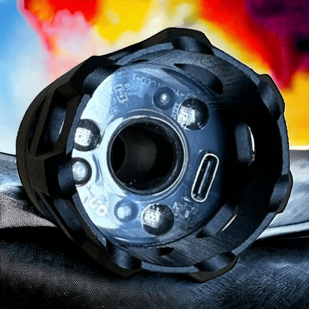 Compact 14mm Supressor unit with Micro-USB port for multi-colour flame effects on pistols and Gel blasters.