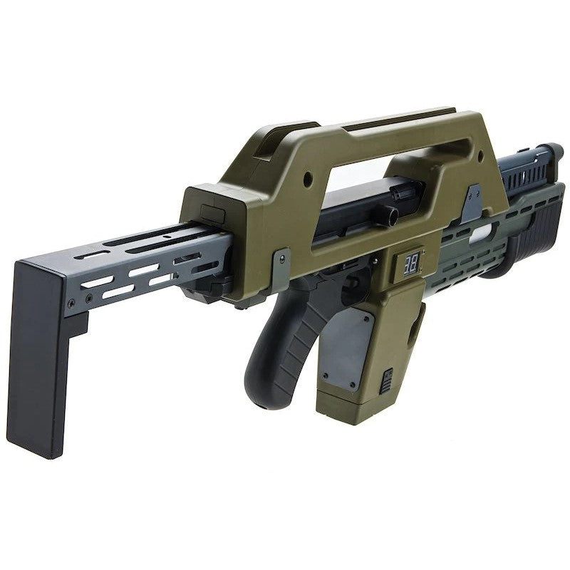 SW Aliens M41A Pulse Rifle AEG Gel Blaster in olive drab, detailed replica of the Colonial Marines' weapon from 'Aliens'.