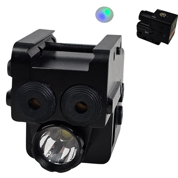 Tactical dual laser LED torch gel blaster pistol combo featuring black body with green laser and LED flashlight.