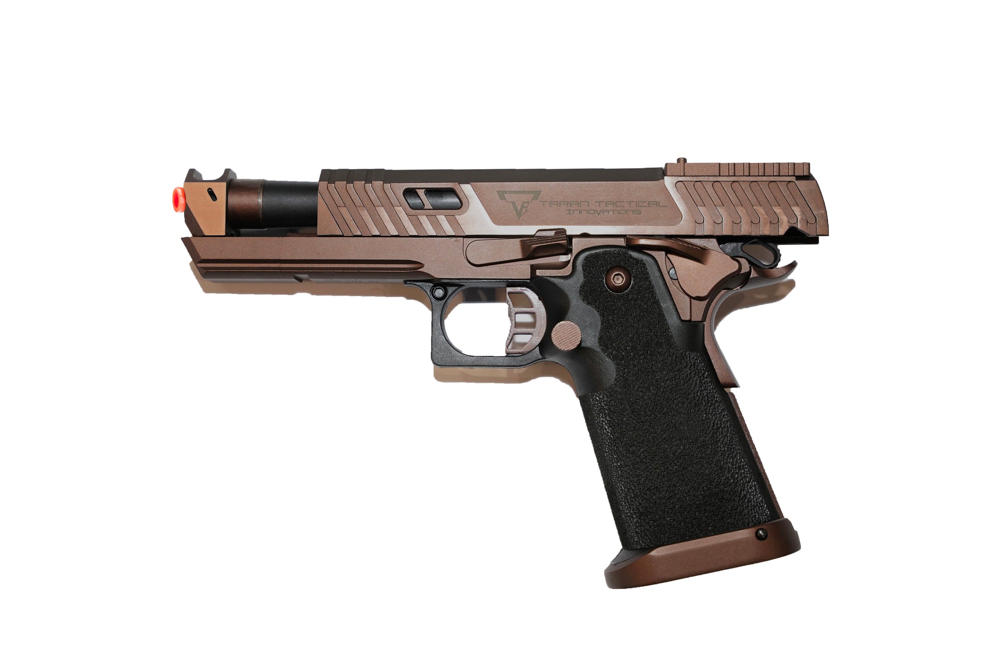 TTI™ EMG 2011 Sand Viper GBB Gel Blaster replica, CNC machined aluminum slide and frame, full auto airsoft pistol.