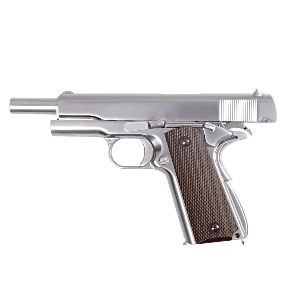 WE Tech 1911 GI Gelsoft Gas Blow Back Pistol - Chrome + Checker Grips - Azraels Armoury