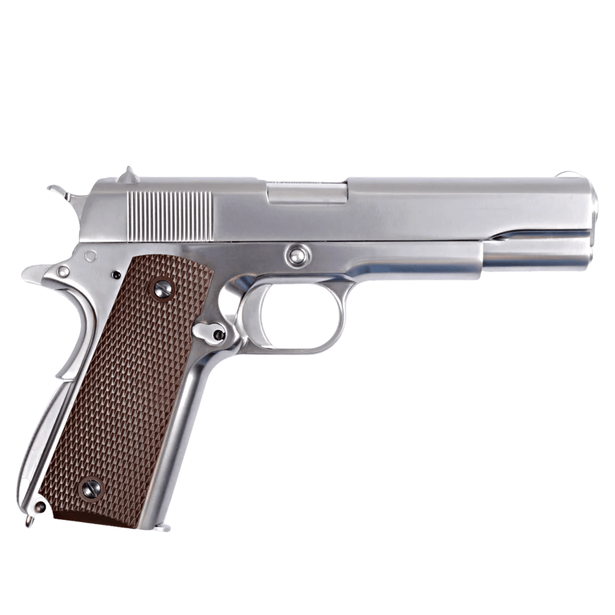 WE Tech 1911 GI Gelsoft Gas Blow Back Pistol - Chrome + Checker Grips - Azraels Armoury