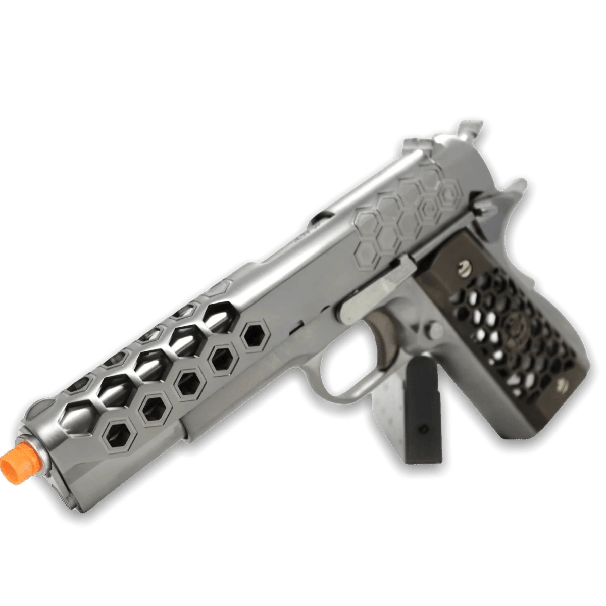 WE Tech 1911 Hex Cut Gelsoft Gas Blowback Gel Blaster - Silver - Azraels Armoury